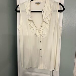 Tahari Ivory Ruffled Sleeveless Blouse